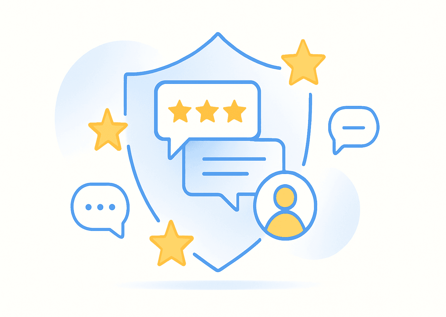 Workflow diagram showing reputation management process: monitor → respond → improve