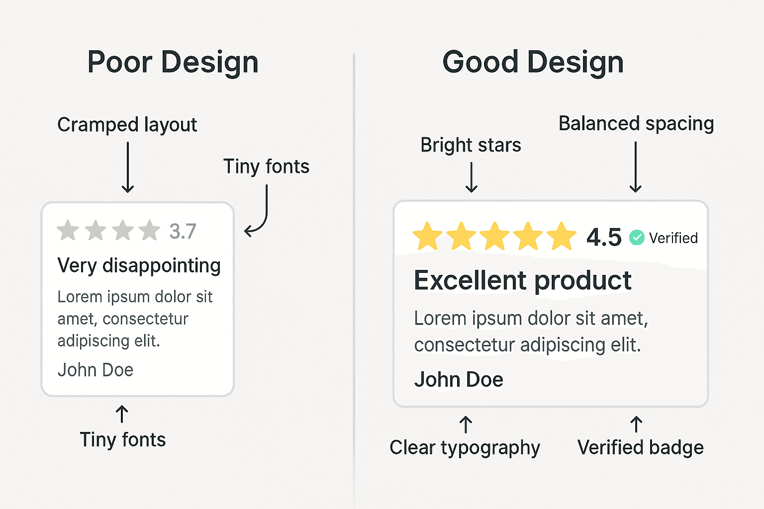 Comparison of good versus poor review widget design practices